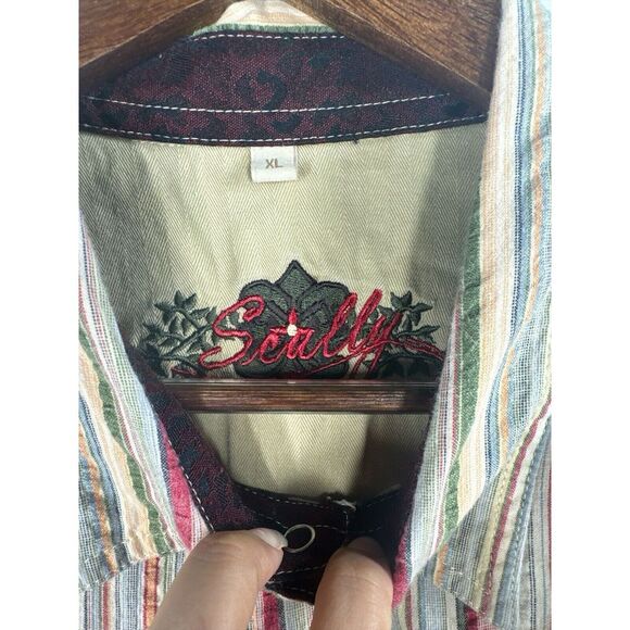 Scully‎ Top Button Up Women XL Western Rodeo Stripped  Flip Cuff Long Sleeve - Picture 3 of 9